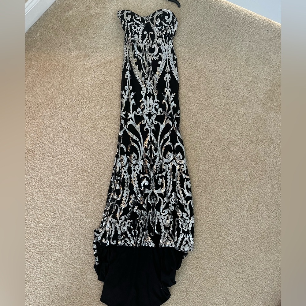 Black with silver sequins maxi prom dress, Medium